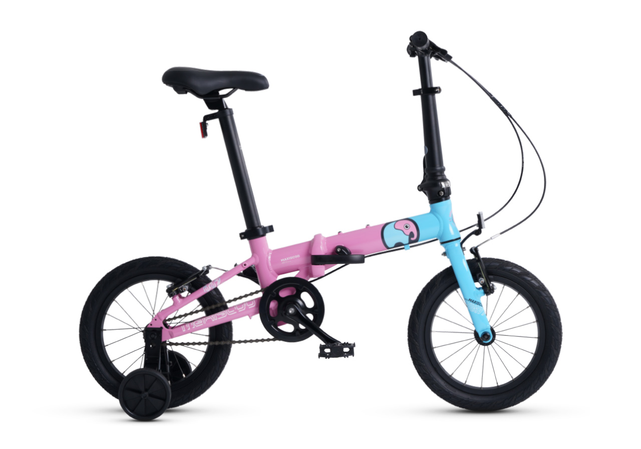 Велосипед Детский Складной Maxiscoo S007 PRO 14''  Розовый с Синим (2024)